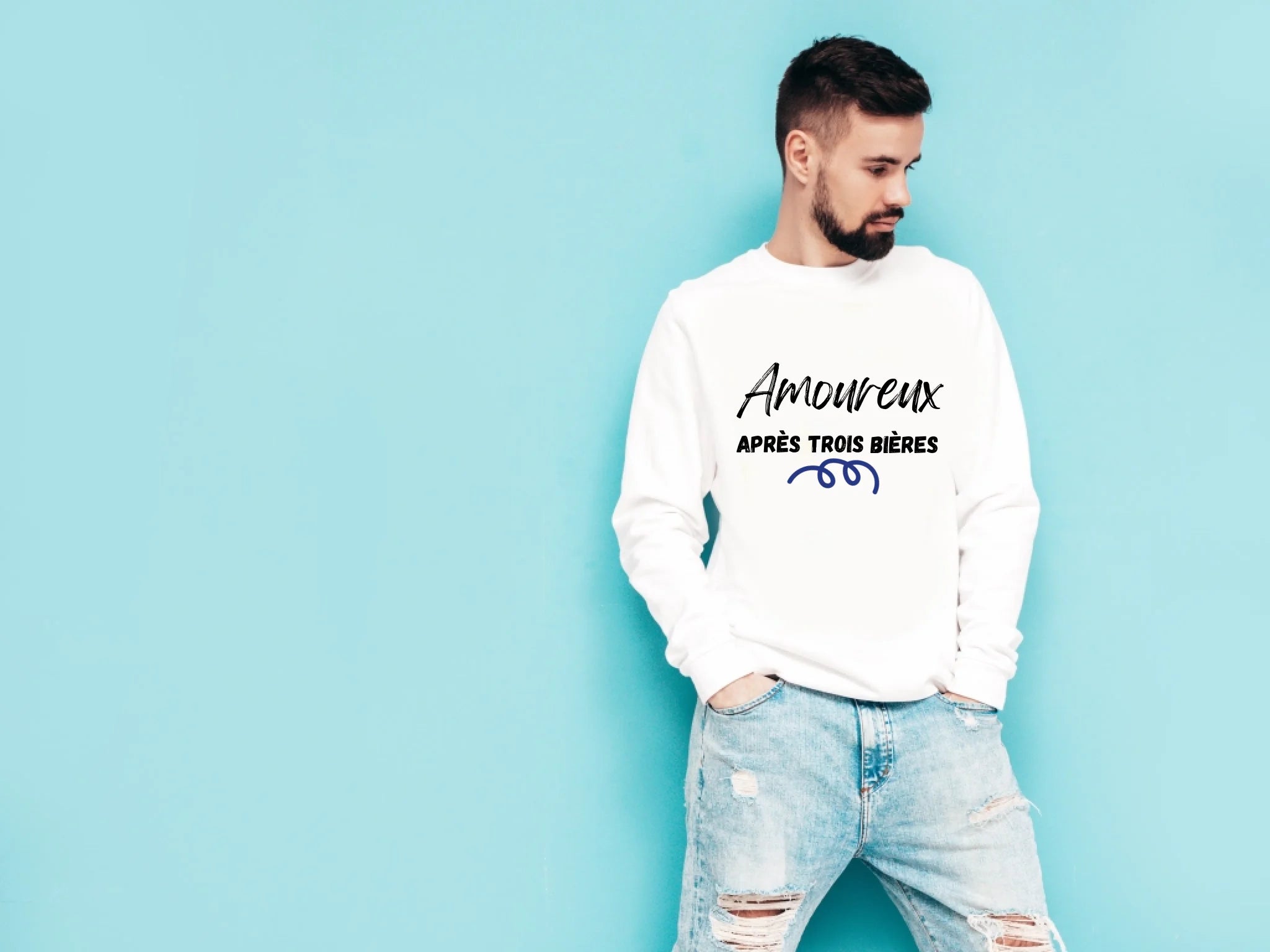 portrait-handsome-confident-stylish-hipster-lambersexual-modelman-dressed-white-sweater-jeans-fashion-male-isolated-blue-wall-studio